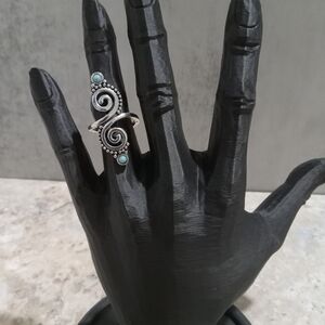 Silver Swirl Ring with Blue Accents